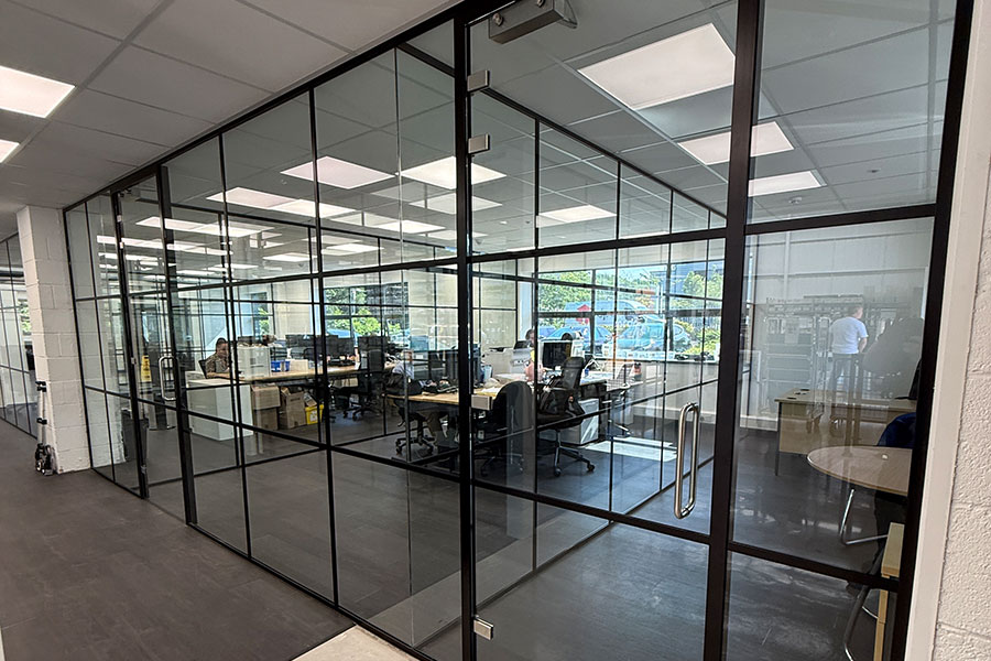 Office with glass screens